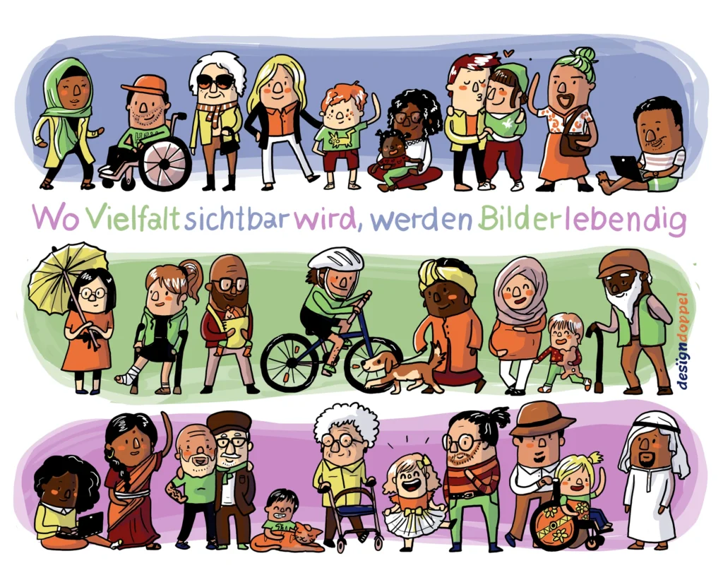 Vielfalt Diversität Illustration mit vielfältigen Menschen