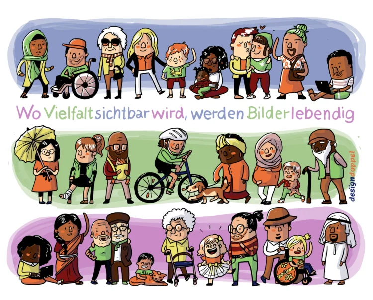 Vielfalt Diversität Illustration mit vielfältigen Menschen