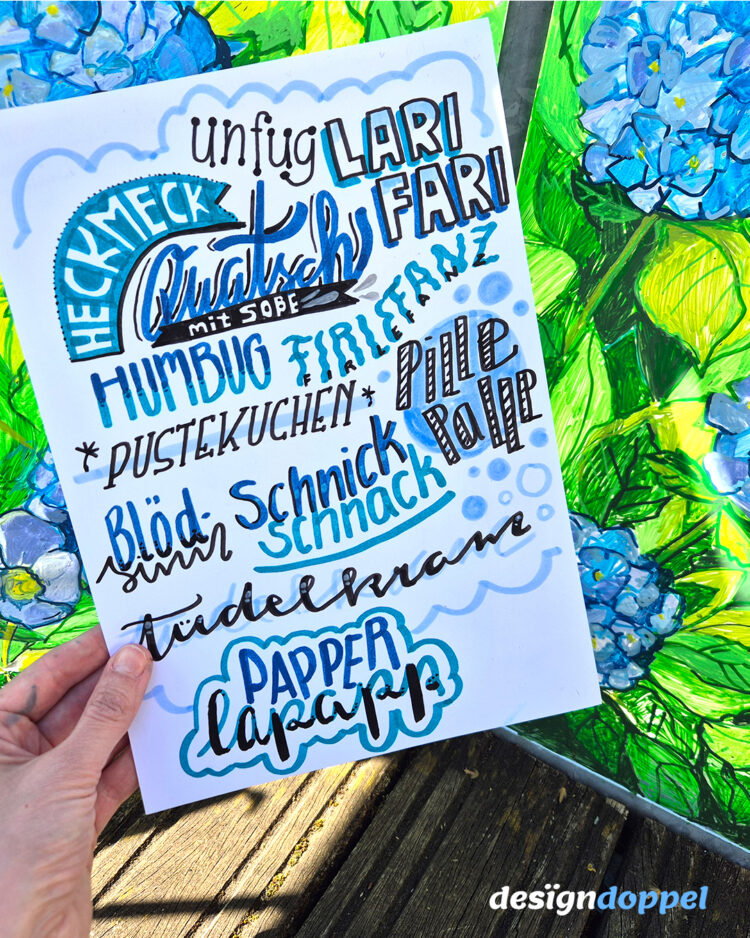Handlettering Übung Pustekuchen und Tüdelkram