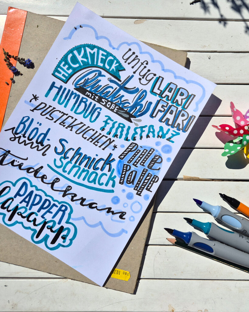Handlettering Übung Pustekuchen und Tüdelkram