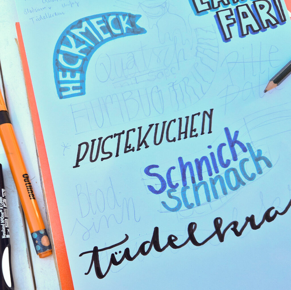 Handlettering Übung Pustekuchen und Tüdelkram